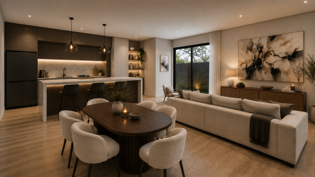Contemporary Living Room design created as part of a residential building design project