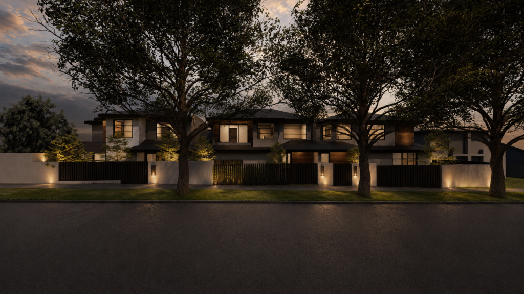 Architectural render of a custom-designed residential development in Melbourne - 3 Unit Development