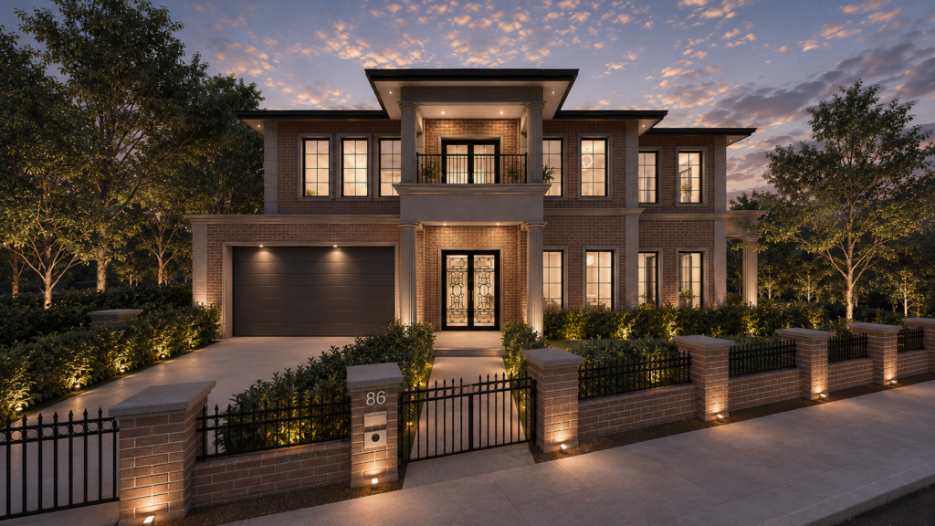 Residential building design prepared for estate approval and building permit documentation